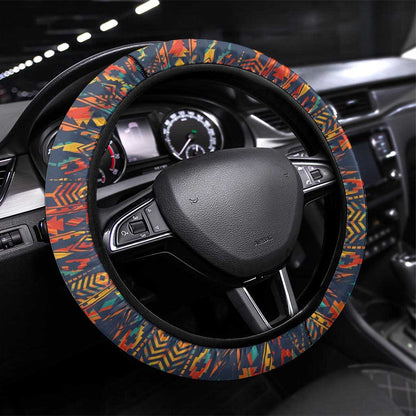 Garrett Morgan Steering Wheel Cover with Full Body Portrait, Stop Wait Go Quote, Traffic Light Design - African Pride
