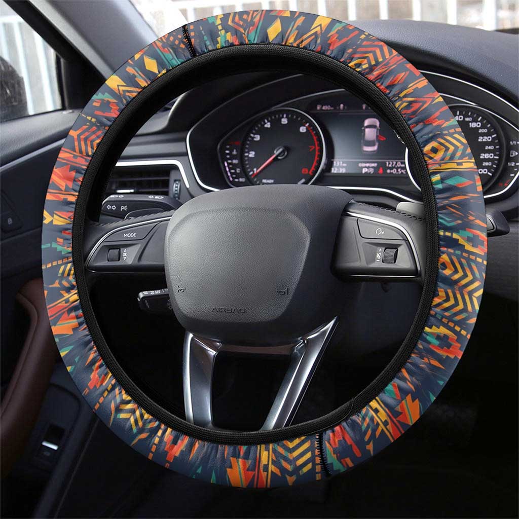 Garrett Morgan Steering Wheel Cover with Full Body Portrait, Stop Wait Go Quote, Traffic Light Design - African Pride