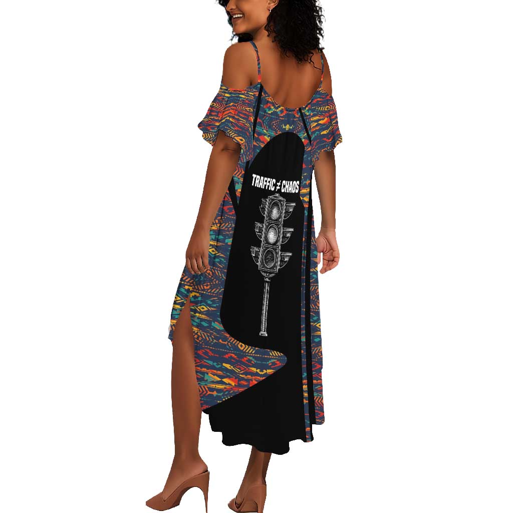 Garrett Morgan Summer Maxi Dress with Full Body Portrait, Stop Wait Go Quote, Traffic Light Design - African Pride