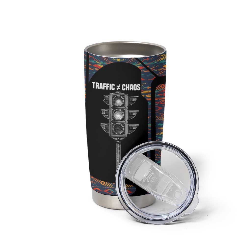 Garrett Morgan Tumbler Cup with Full Body Portrait, Stop Wait Go Quote, Traffic Light Design - African Pride