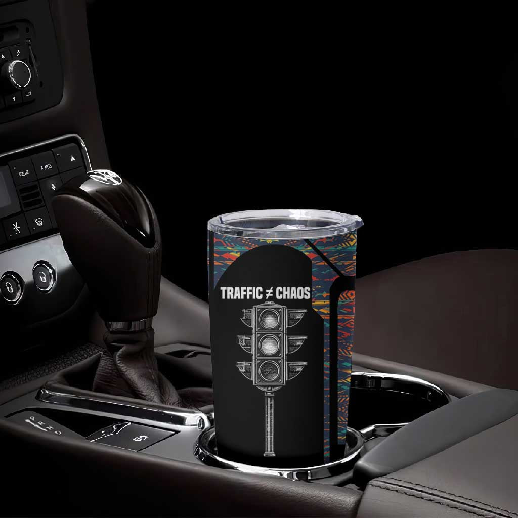 Garrett Morgan Tumbler Cup with Full Body Portrait, Stop Wait Go Quote, Traffic Light Design - African Pride