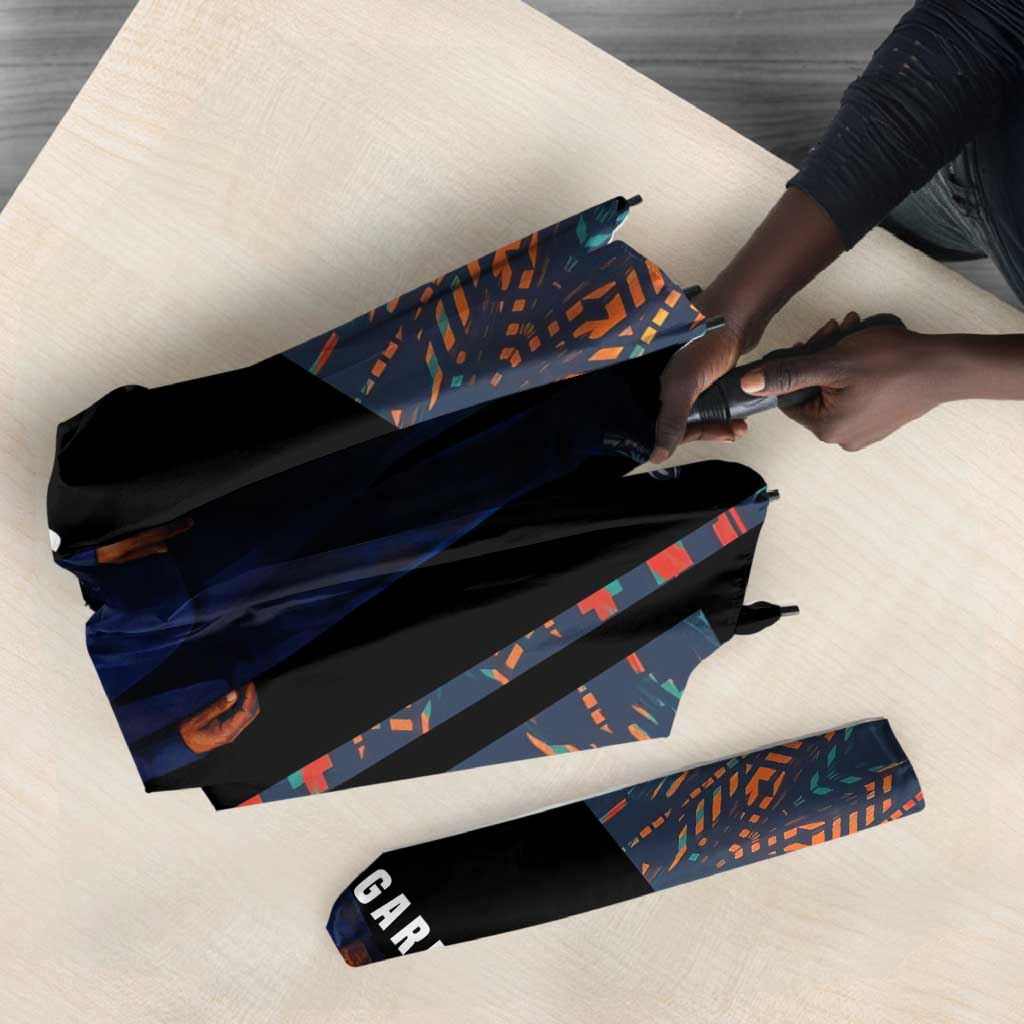 Garrett Morgan Umbrella with Full Body Portrait, Stop Wait Go Quote, Traffic Light Design - African Pride