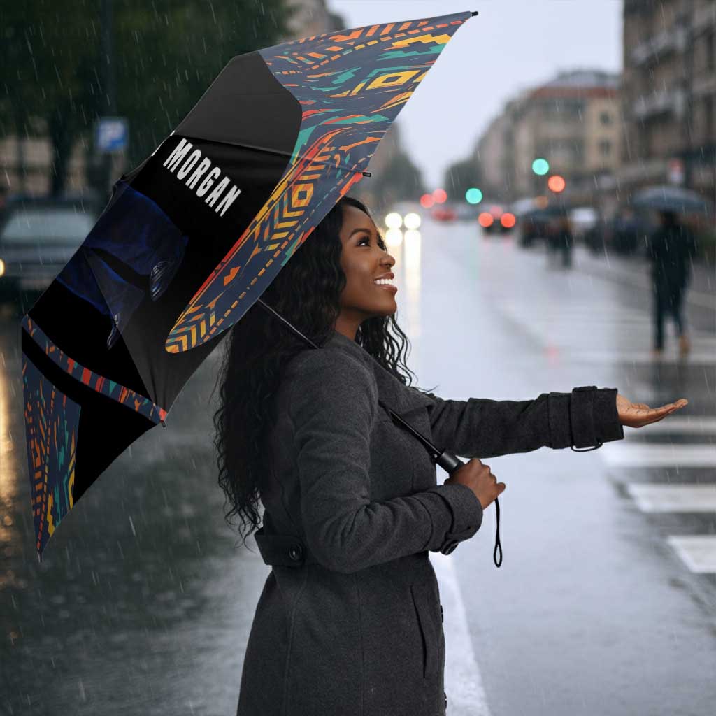 Garrett Morgan Umbrella with Full Body Portrait, Stop Wait Go Quote, Traffic Light Design - African Pride