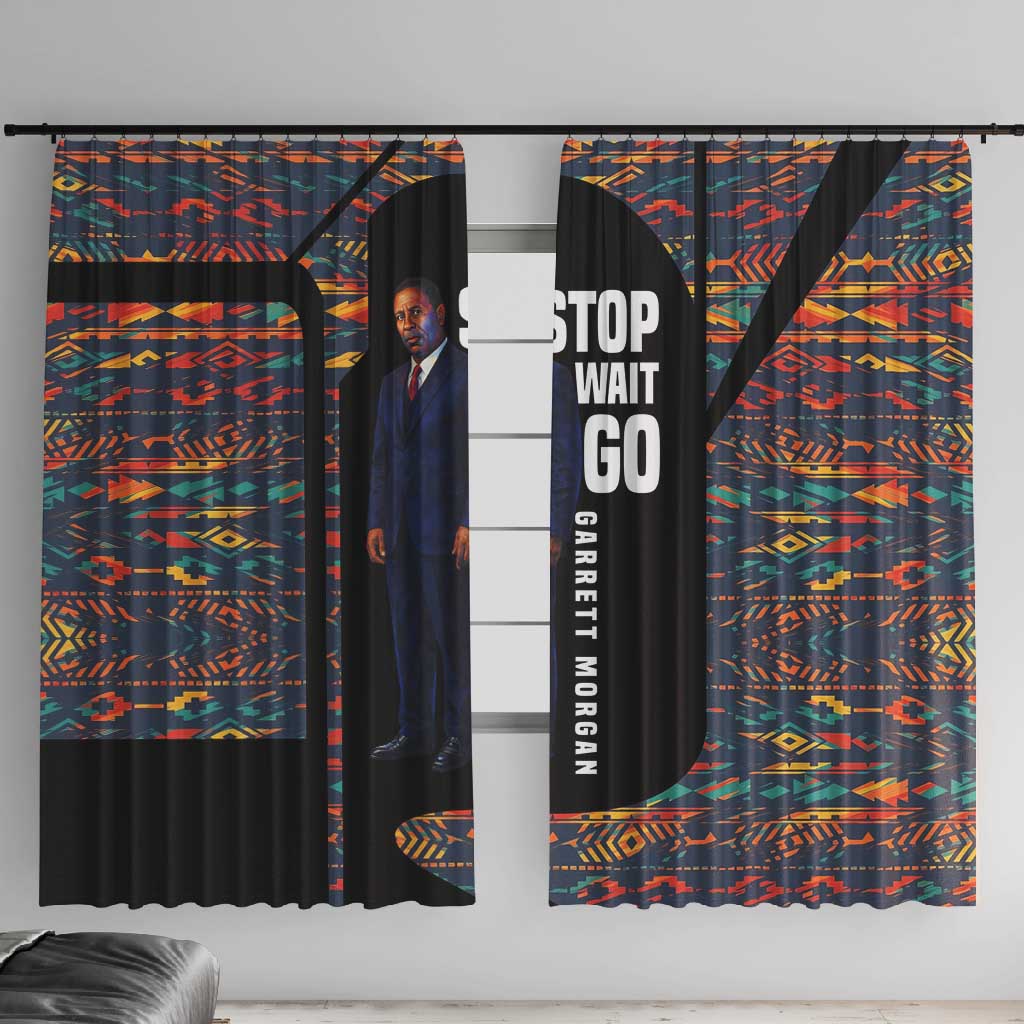 Garrett Morgan Window Curtain with Full Body Portrait, Stop Wait Go Quote, Traffic Light Design - African Pride