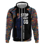 Garrett Morgan Zip Hoodie with Full Body Portrait, Stop Wait Go Quote, Traffic Light Design - African Pride