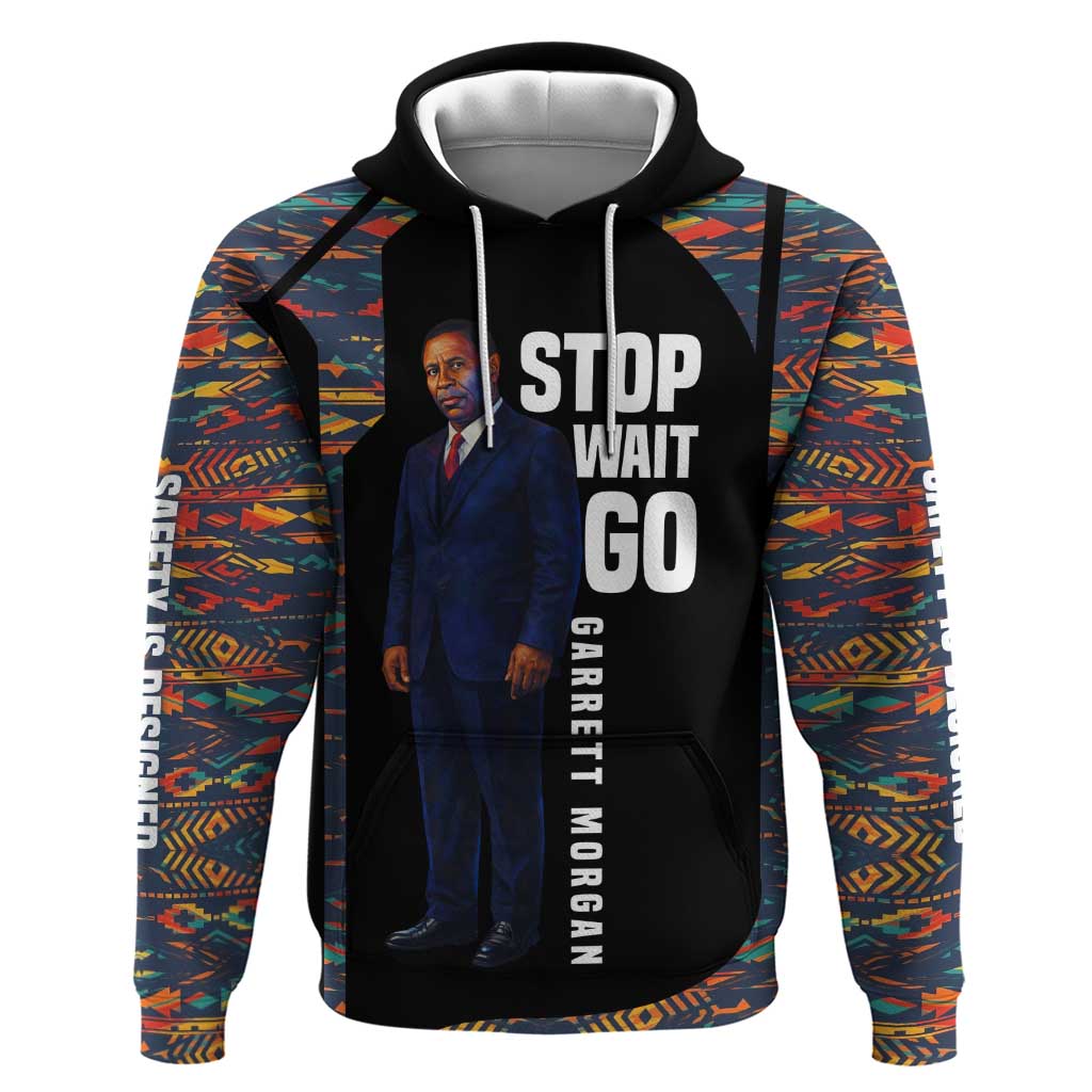 Garrett Morgan Zip Hoodie with Full Body Portrait, Stop Wait Go Quote, Traffic Light Design - African Pride