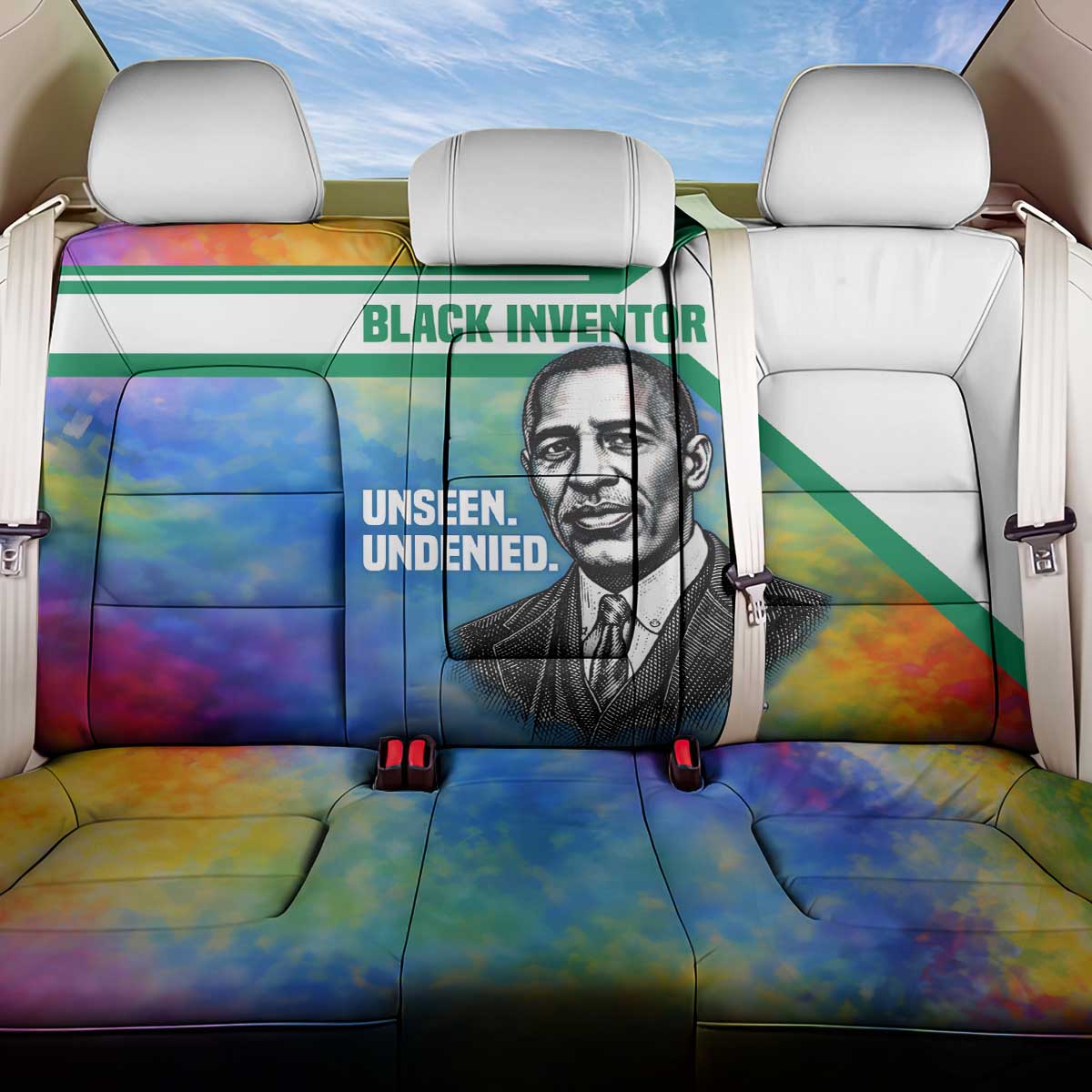 Garrett Morgan Back Car Seat Cover with Real Impact Quote, Black Inventor Portrait and Vibrant Watercolor - African Pride