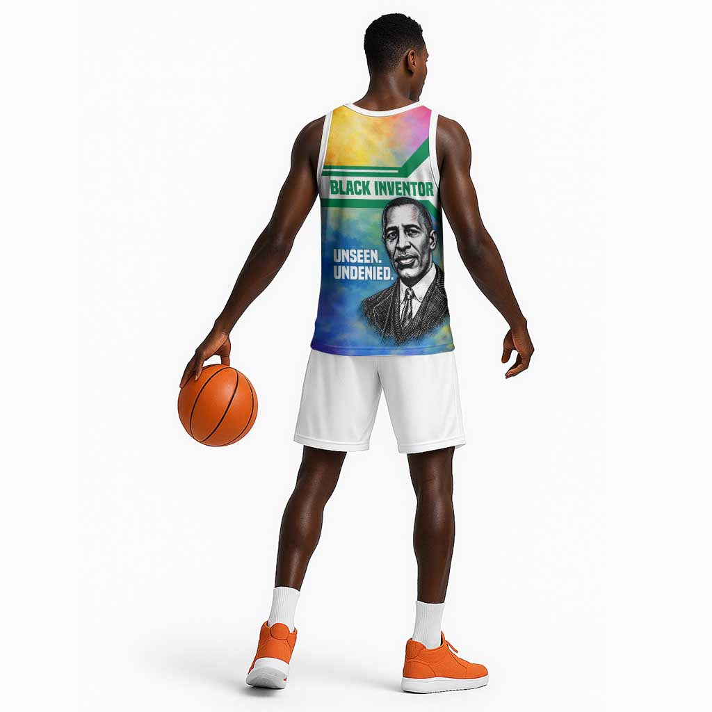 Garrett Morgan Basketball Jersey with Real Impact Quote, Black Inventor Portrait and Vibrant Watercolor - African Pride