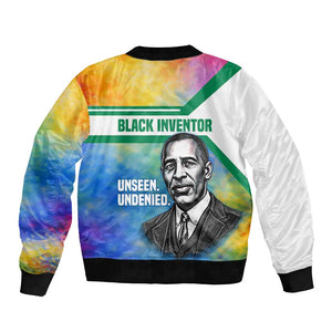Garrett Morgan Bomber Jacket with Real Impact Quote, Black Inventor Portrait and Vibrant Watercolor - African Pride