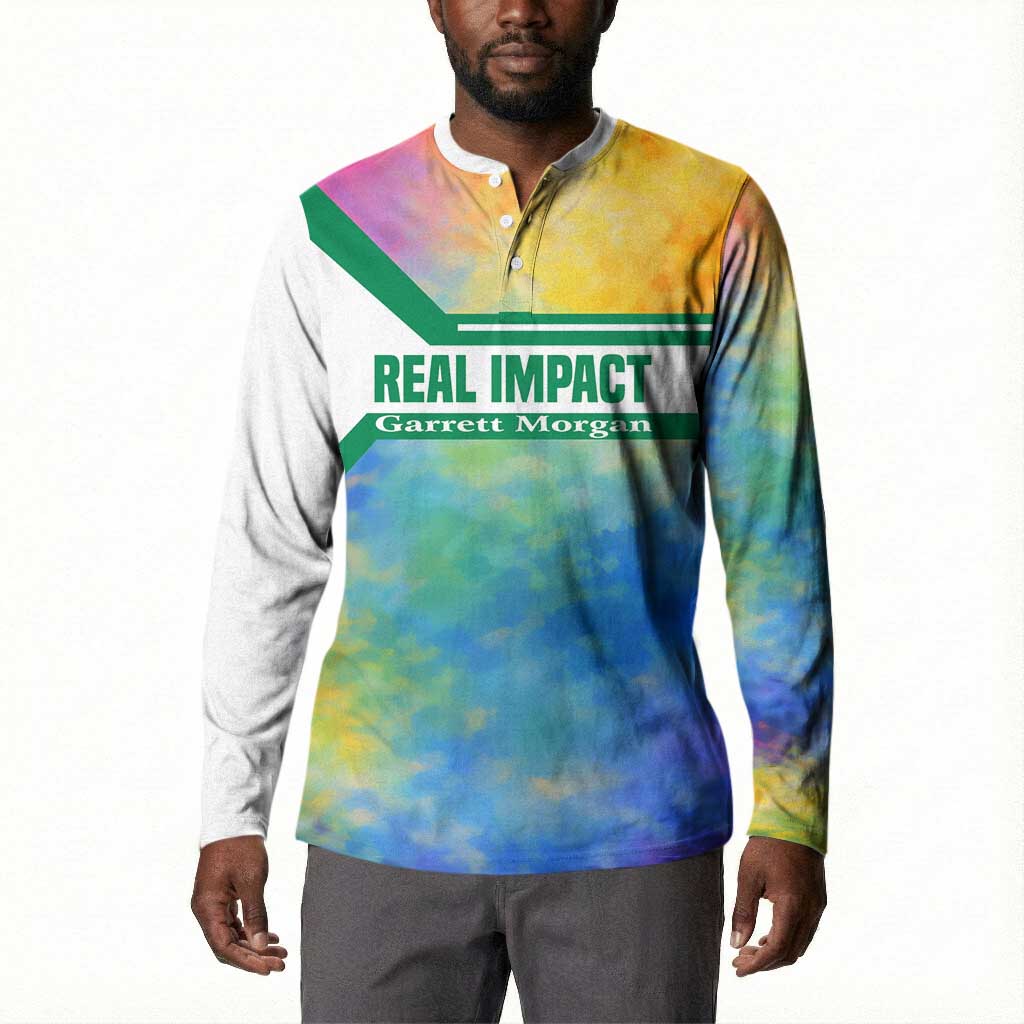 Garrett Morgan Button Sweatshirt with Real Impact Quote, Black Inventor Portrait and Vibrant Watercolor
