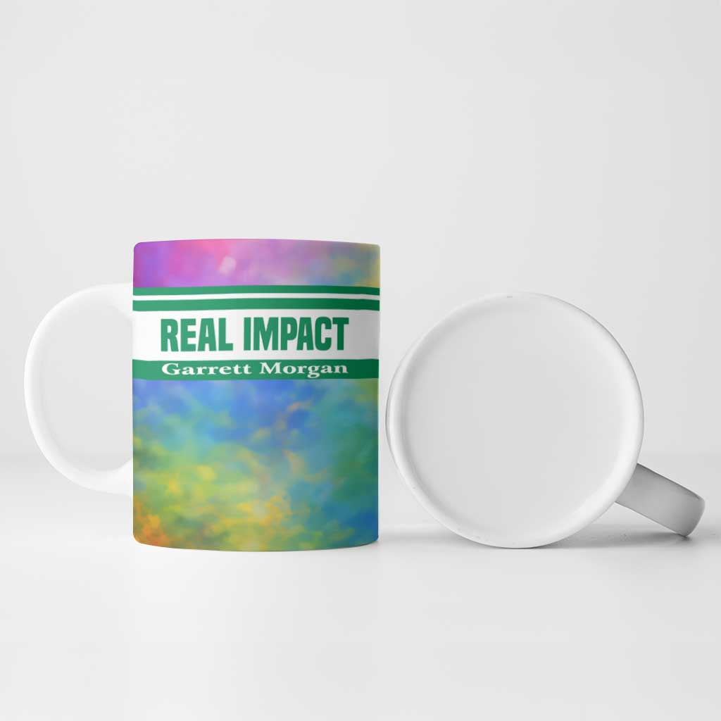 Garrett Morgan Ceramic Mug with Real Impact Quote, Black Inventor Portrait and Vibrant Watercolor - African Pride