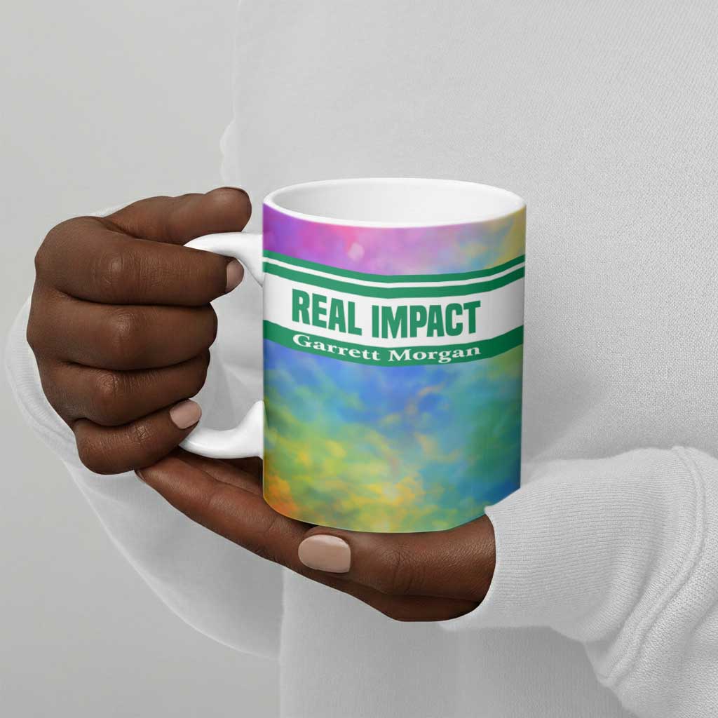 Garrett Morgan Ceramic Mug with Real Impact Quote, Black Inventor Portrait and Vibrant Watercolor - African Pride