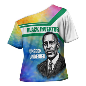 Garrett Morgan Cross Shoulder Shirt with Real Impact Quote, Black Inventor Portrait and Vibrant Watercolor - African Pride