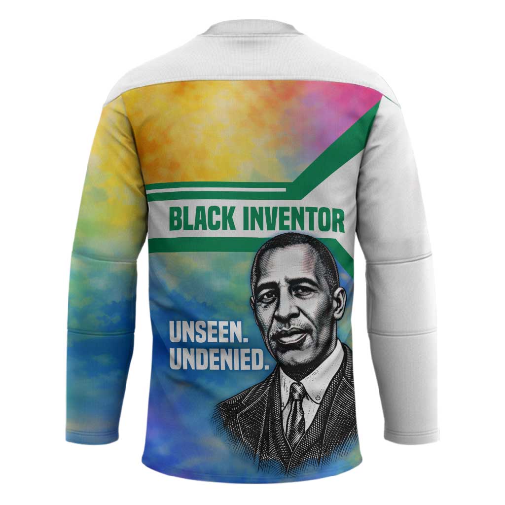 Garrett Morgan Hockey Jersey with Real Impact Quote, Black Inventor Portrait and Vibrant Watercolor - African Pride