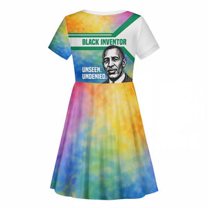 Garrett Morgan Kid Short Sleeve Dress with Real Impact Quote, Black Inventor Portrait and Vibrant Watercolor - African Pride