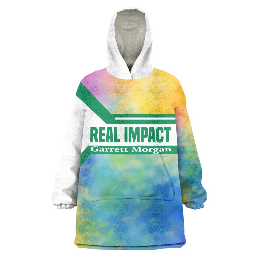Garrett Morgan Kid Wearable Blanket Hoodie with Real Impact Quote, Black Inventor Portrait and Vibrant Watercolor - African Pride