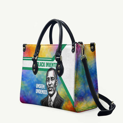 Garrett Morgan Leather Bag with Real Impact Quote, Black Inventor Portrait and Vibrant Watercolor - African Pride