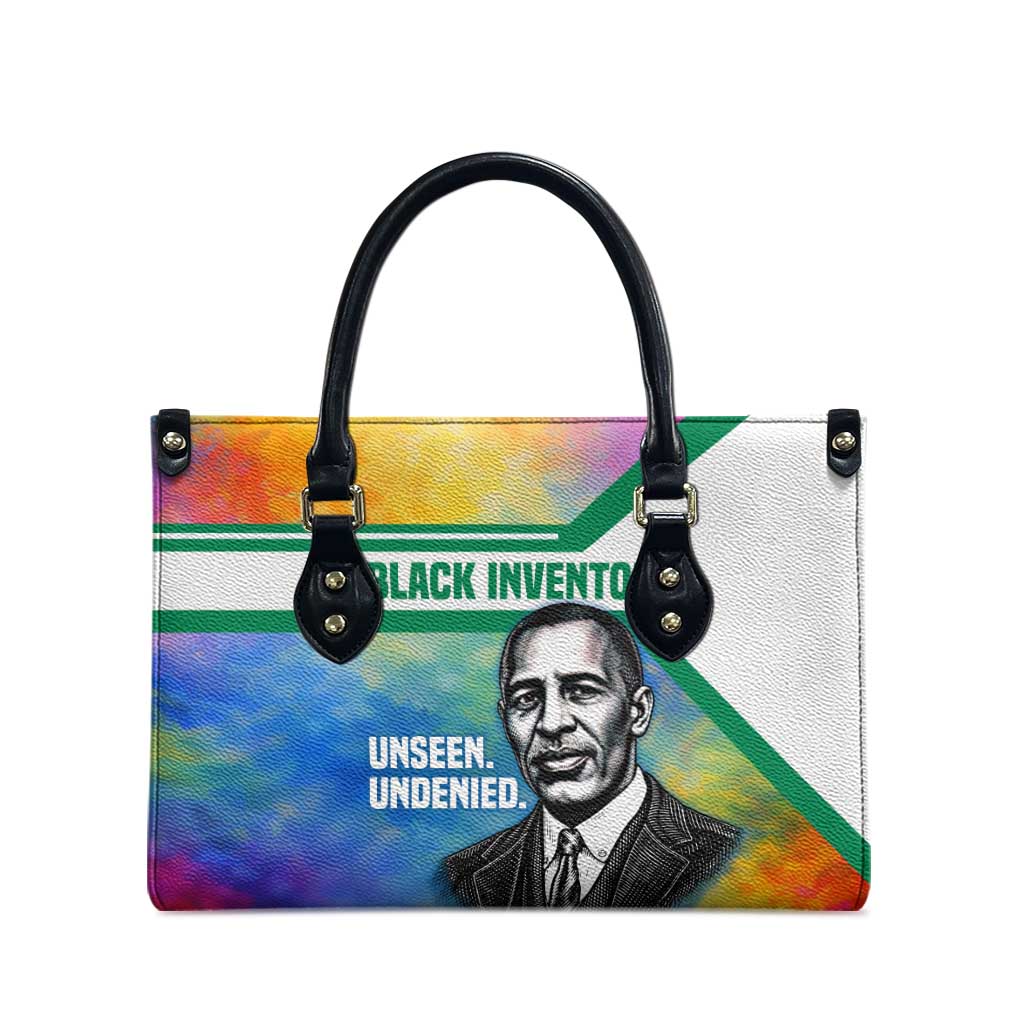 Garrett Morgan Leather Bag with Real Impact Quote, Black Inventor Portrait and Vibrant Watercolor - African Pride