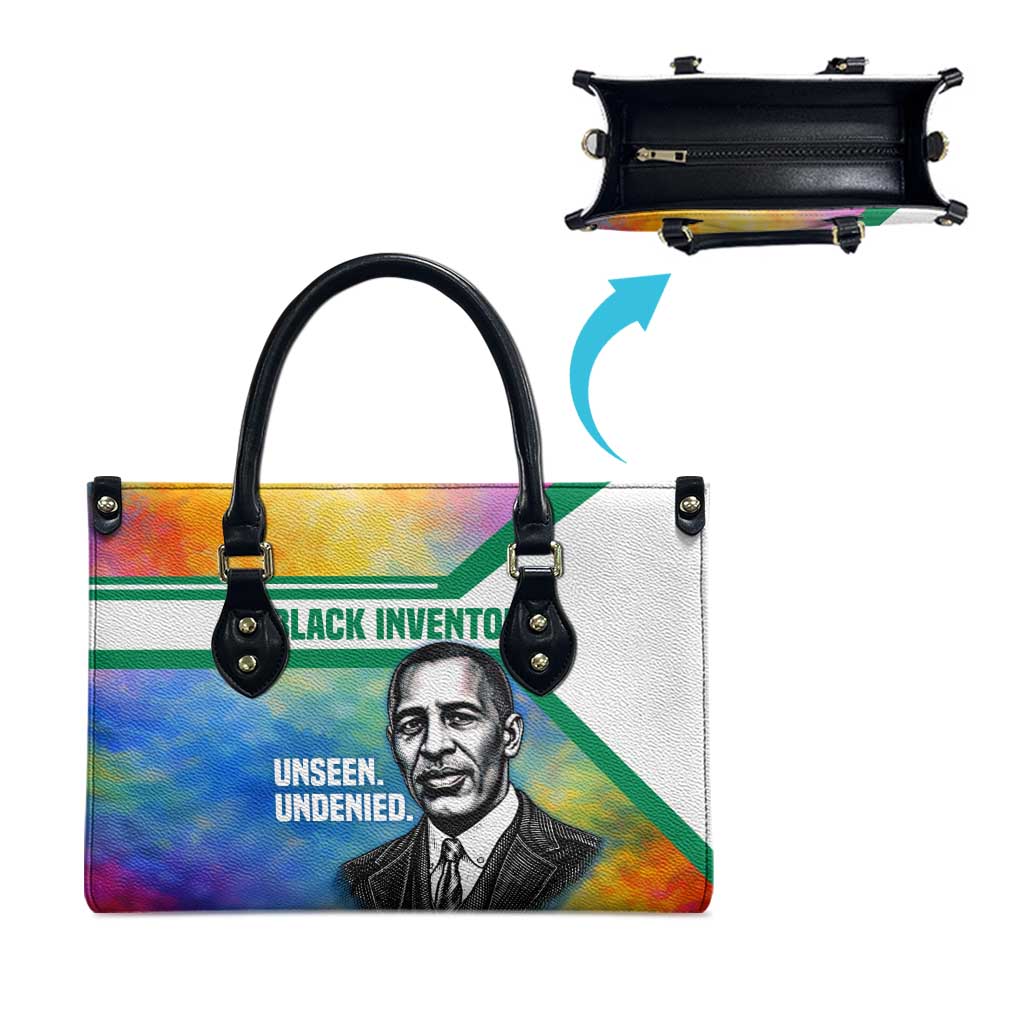 Garrett Morgan Leather Bag with Real Impact Quote, Black Inventor Portrait and Vibrant Watercolor - African Pride