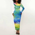 Garrett Morgan Long Sleeve Bodycon Dress with Real Impact Quote, Black Inventor Portrait and Vibrant Watercolor - African Pride