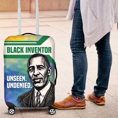 Garrett Morgan Luggage Cover with Real Impact Quote, Black Inventor Portrait and Vibrant Watercolor - African Pride