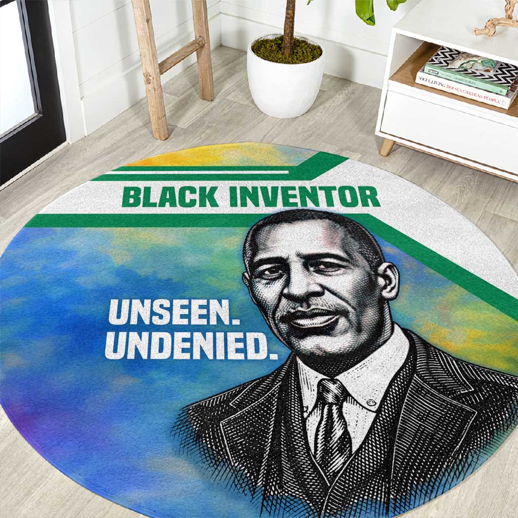 Garrett Morgan Round Carpet with Real Impact Quote, Black Inventor Portrait and Vibrant Watercolor - African Pride