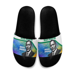 Garrett Morgan Slide Sandals with Real Impact Quote, Black Inventor Portrait and Vibrant Watercolor - African Pride