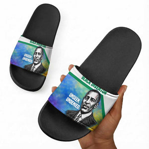 Garrett Morgan Slide Sandals with Real Impact Quote, Black Inventor Portrait and Vibrant Watercolor - African Pride