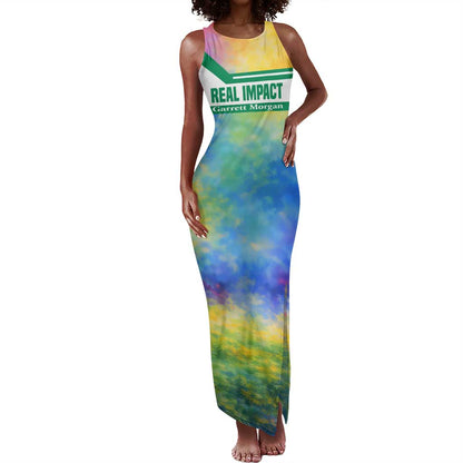Garrett Morgan Tank Maxi Dress with Real Impact Quote, Black Inventor Portrait and Vibrant Watercolor - African Pride