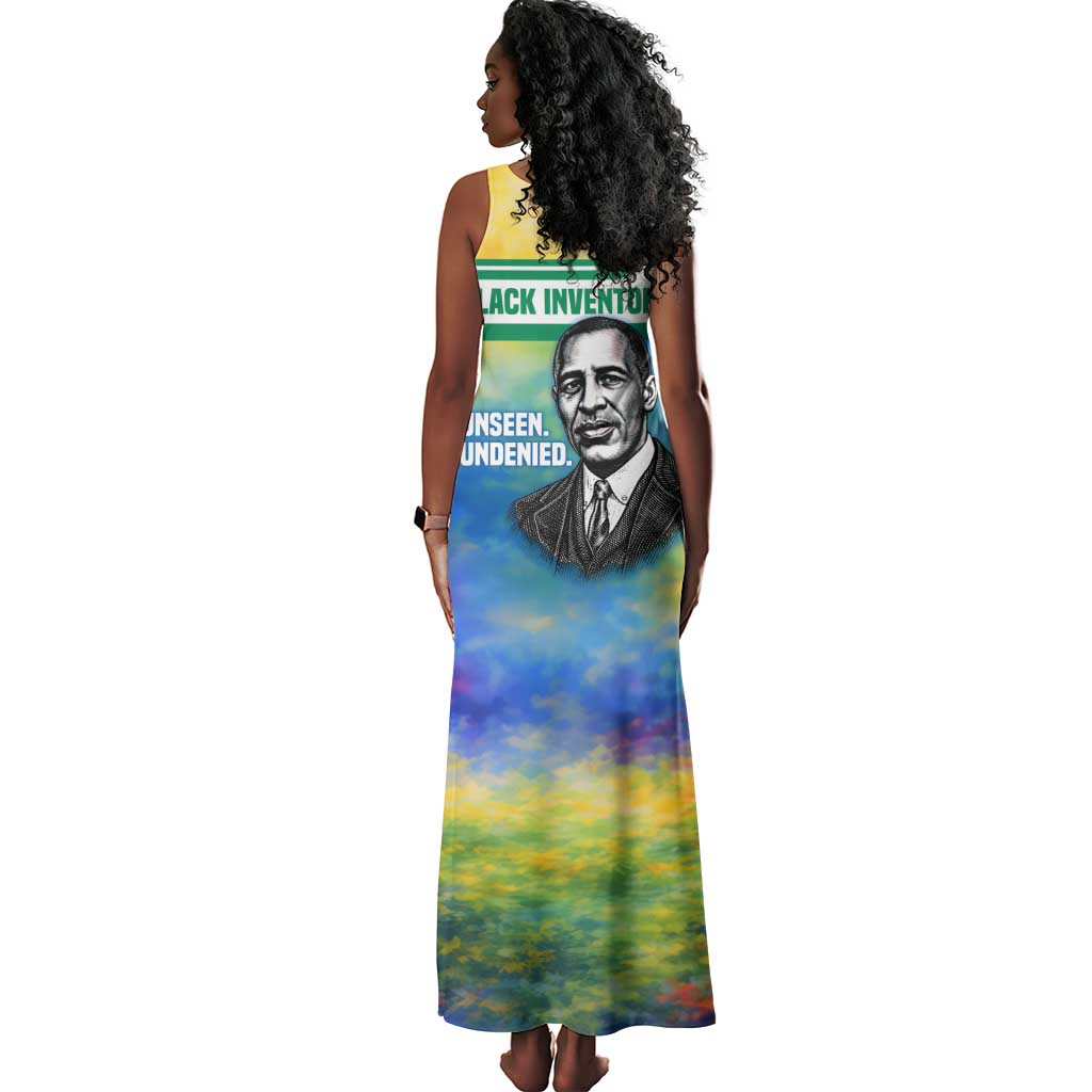 Garrett Morgan Tank Maxi Dress with Real Impact Quote, Black Inventor Portrait and Vibrant Watercolor - African Pride