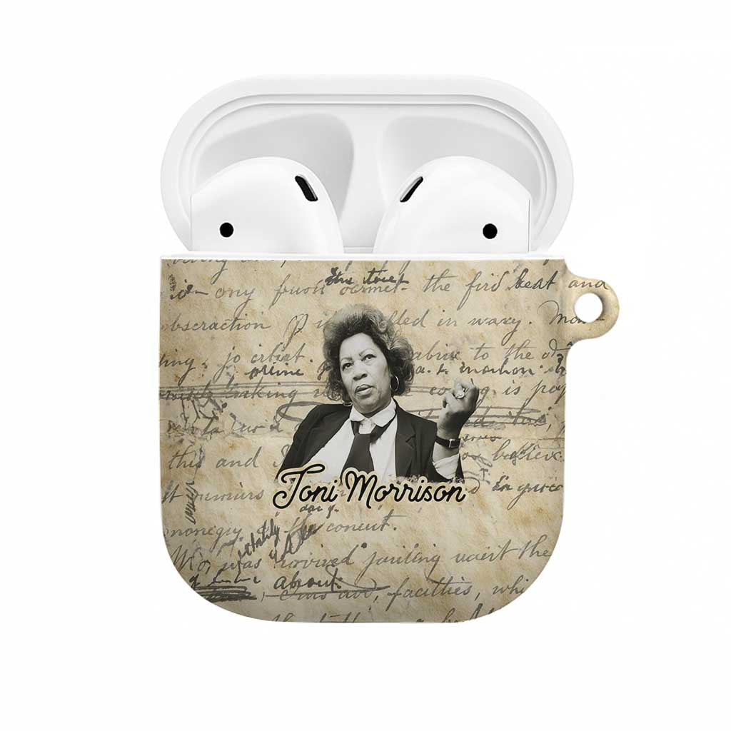 Toni Morrison AirPods Case Handwritten Manuscript Powerful Portrait with Feather Pen Quote - African Pride