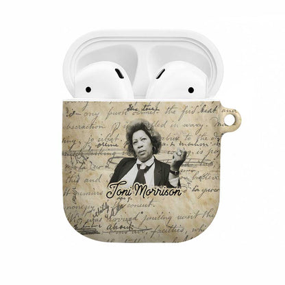 Toni Morrison AirPods Case Handwritten Manuscript Powerful Portrait with Feather Pen Quote - African Pride