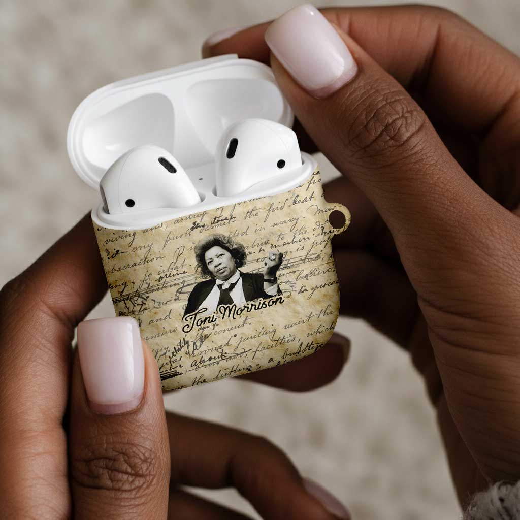 Toni Morrison AirPods Case Handwritten Manuscript Powerful Portrait with Feather Pen Quote - African Pride