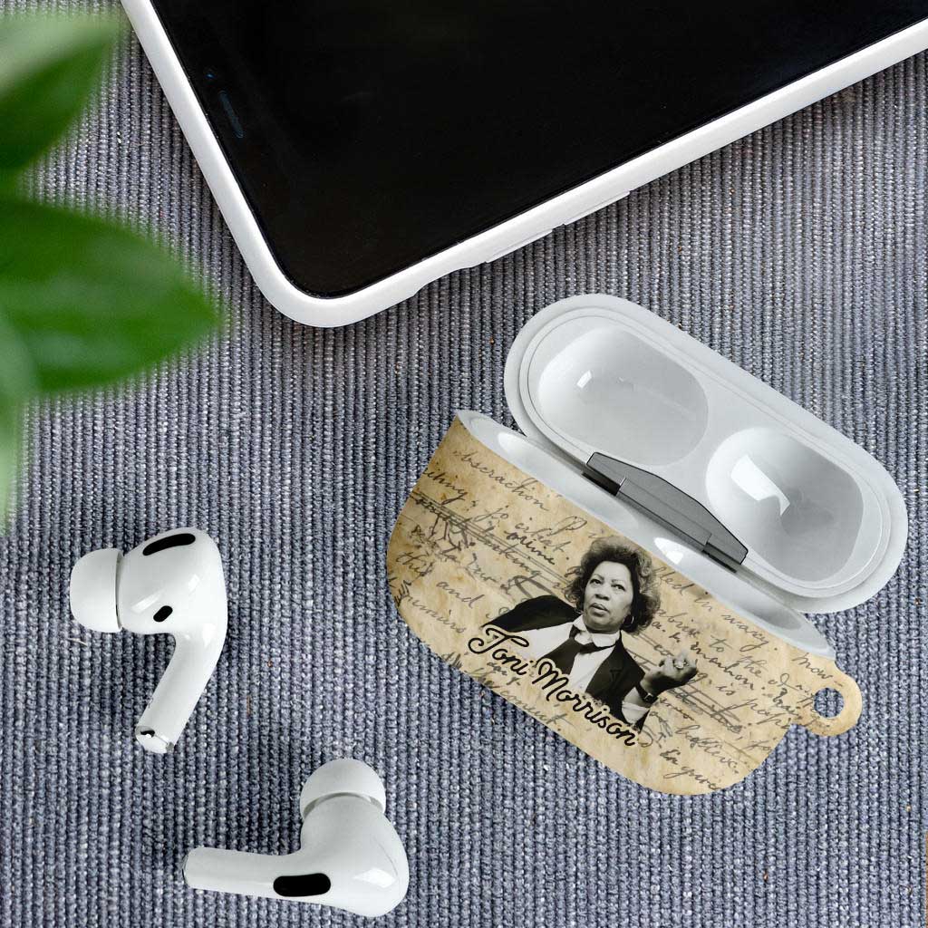 Toni Morrison AirPods Case Handwritten Manuscript Powerful Portrait with Feather Pen Quote - African Pride