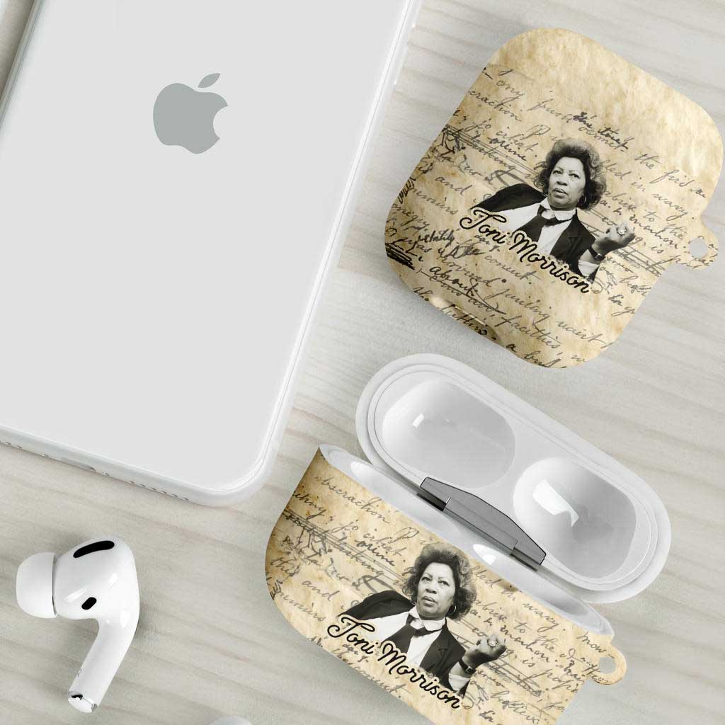Toni Morrison AirPods Case Handwritten Manuscript Powerful Portrait with Feather Pen Quote - African Pride