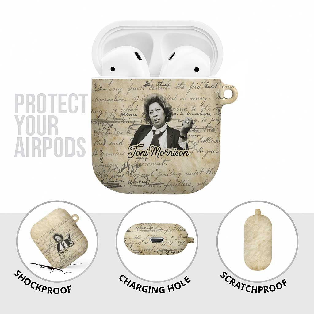 Toni Morrison AirPods Case Handwritten Manuscript Powerful Portrait with Feather Pen Quote - African Pride