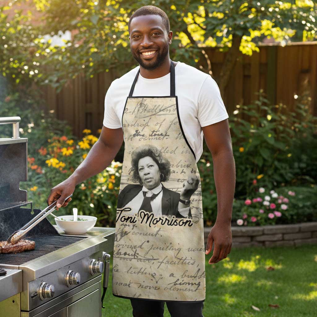 Toni Morrison Apron Handwritten Manuscript Powerful Portrait with Feather Pen Quote - African Pride