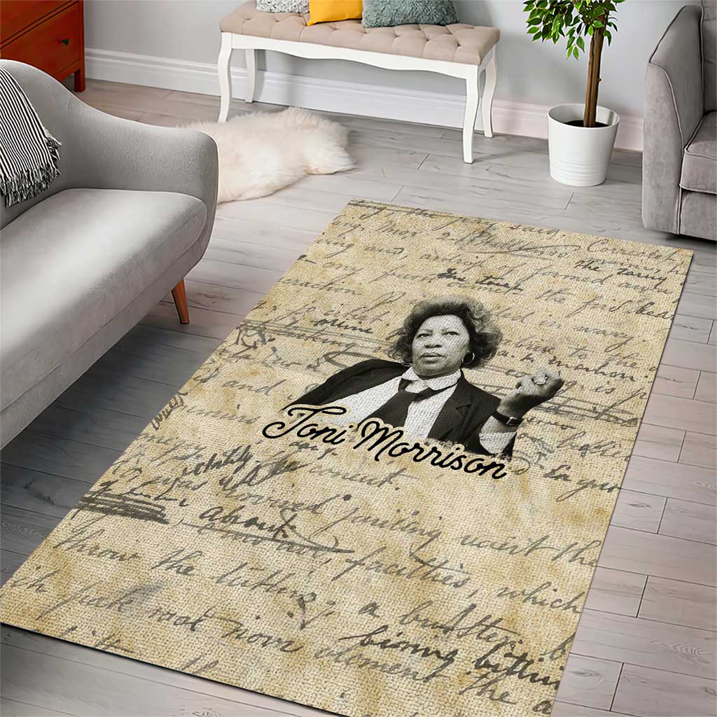 Toni Morrison Area Rug Handwritten Manuscript Powerful Portrait with Feather Pen Quote - African Pride