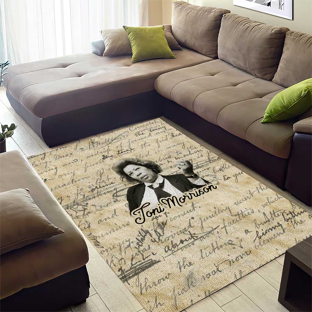 Toni Morrison Area Rug Handwritten Manuscript Powerful Portrait with Feather Pen Quote - African Pride