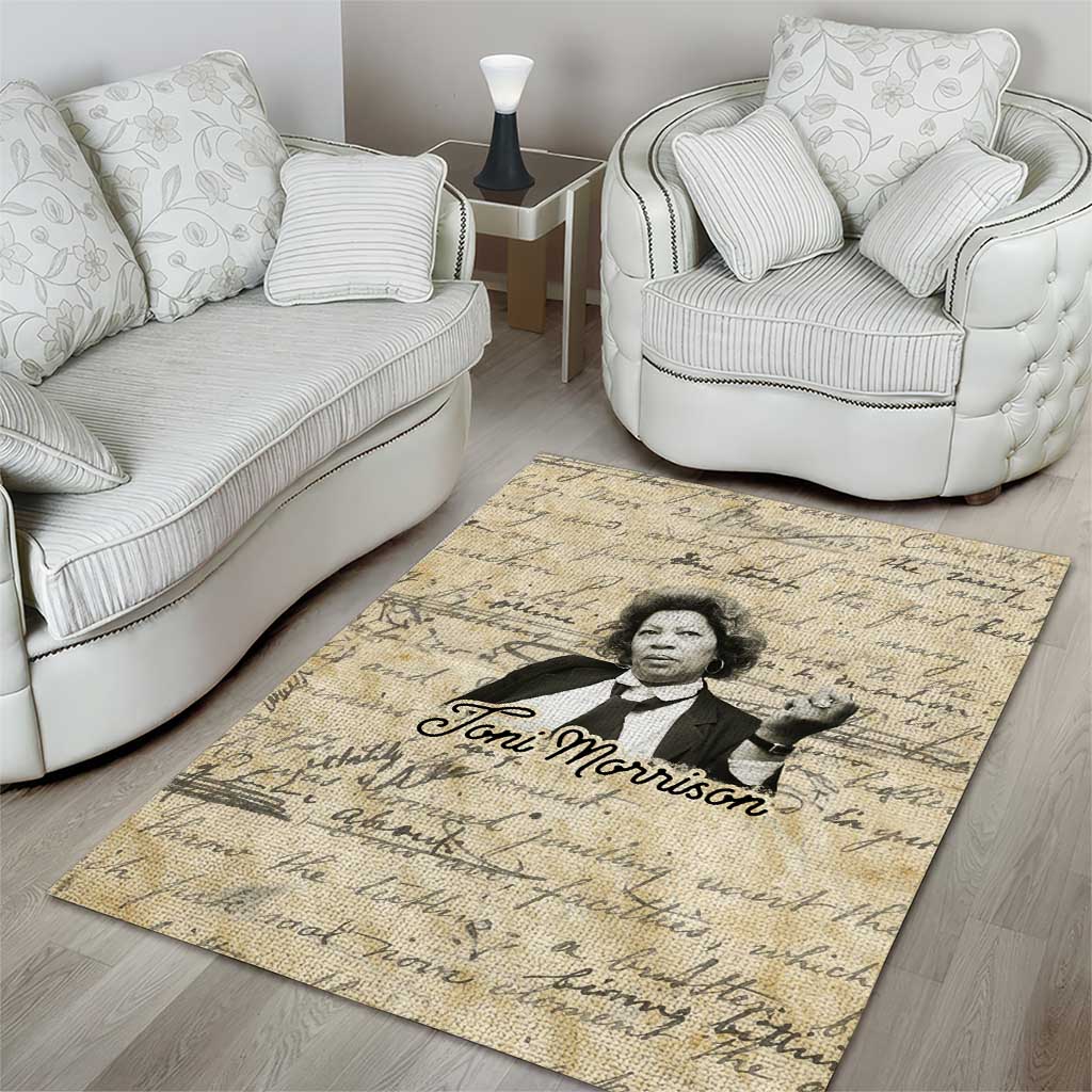 Toni Morrison Area Rug Handwritten Manuscript Powerful Portrait with Feather Pen Quote - African Pride