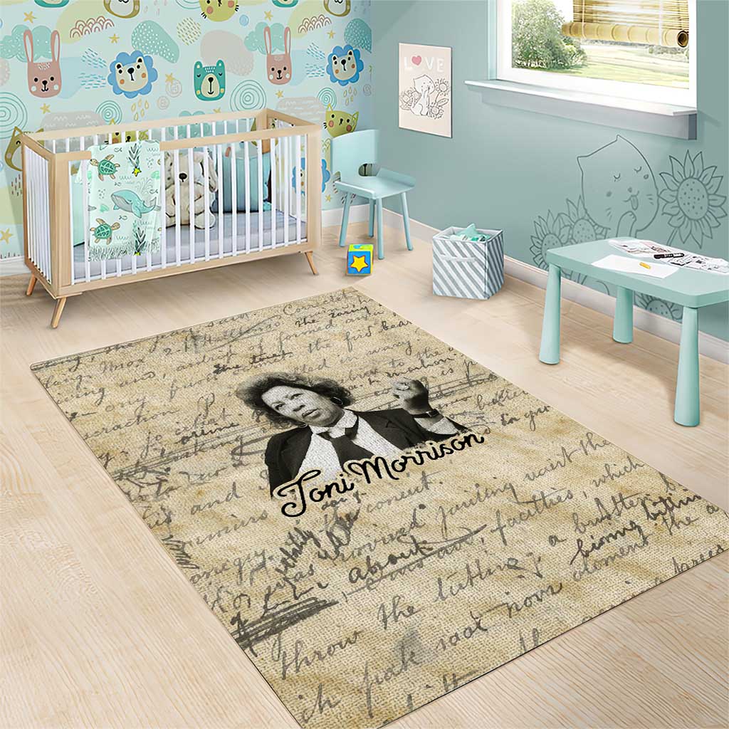 Toni Morrison Area Rug Handwritten Manuscript Powerful Portrait with Feather Pen Quote - African Pride