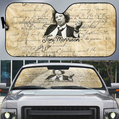 Toni Morrison Auto Sun Shade Handwritten Manuscript Powerful Portrait with Feather Pen Quote - African Pride