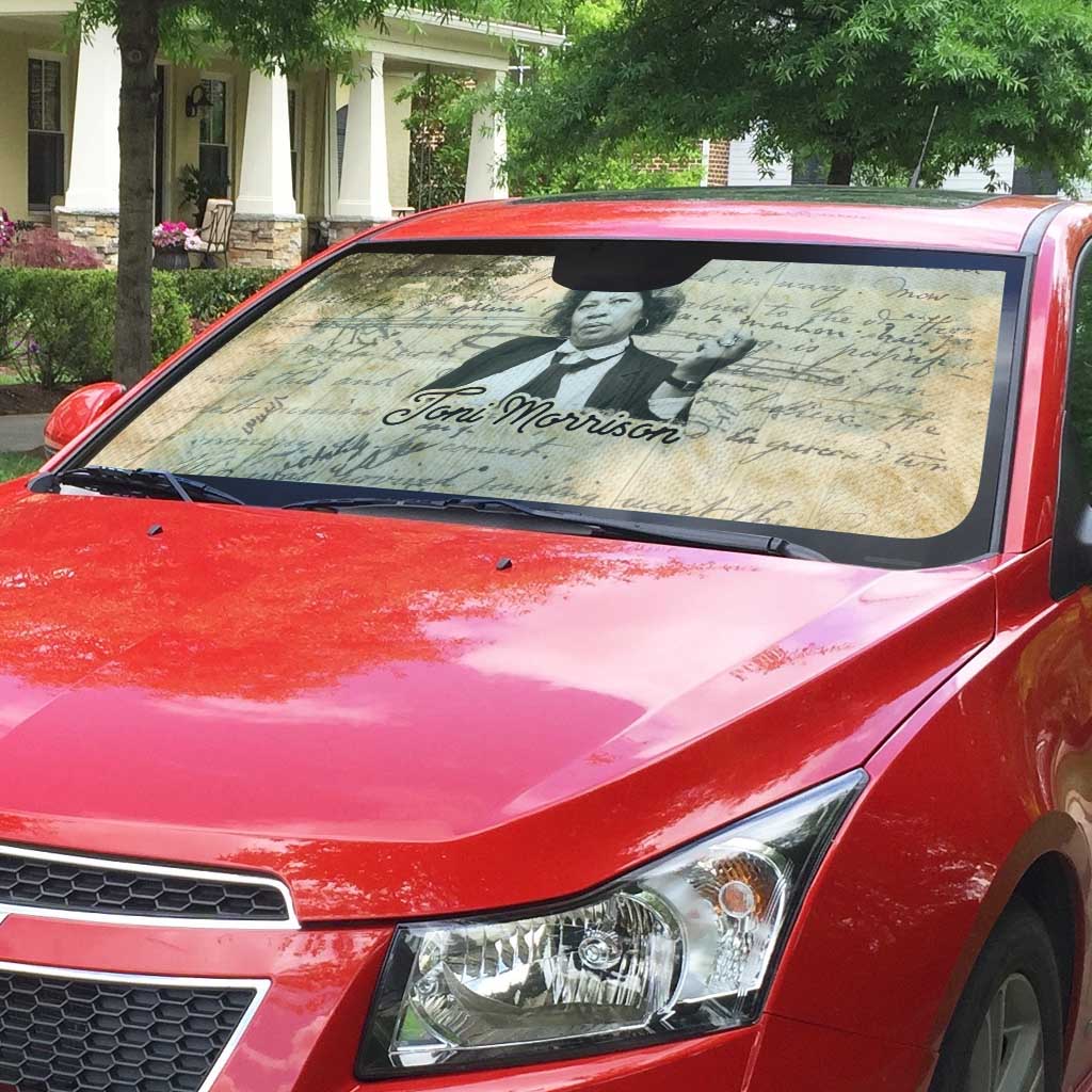 Toni Morrison Auto Sun Shade Handwritten Manuscript Powerful Portrait with Feather Pen Quote - African Pride