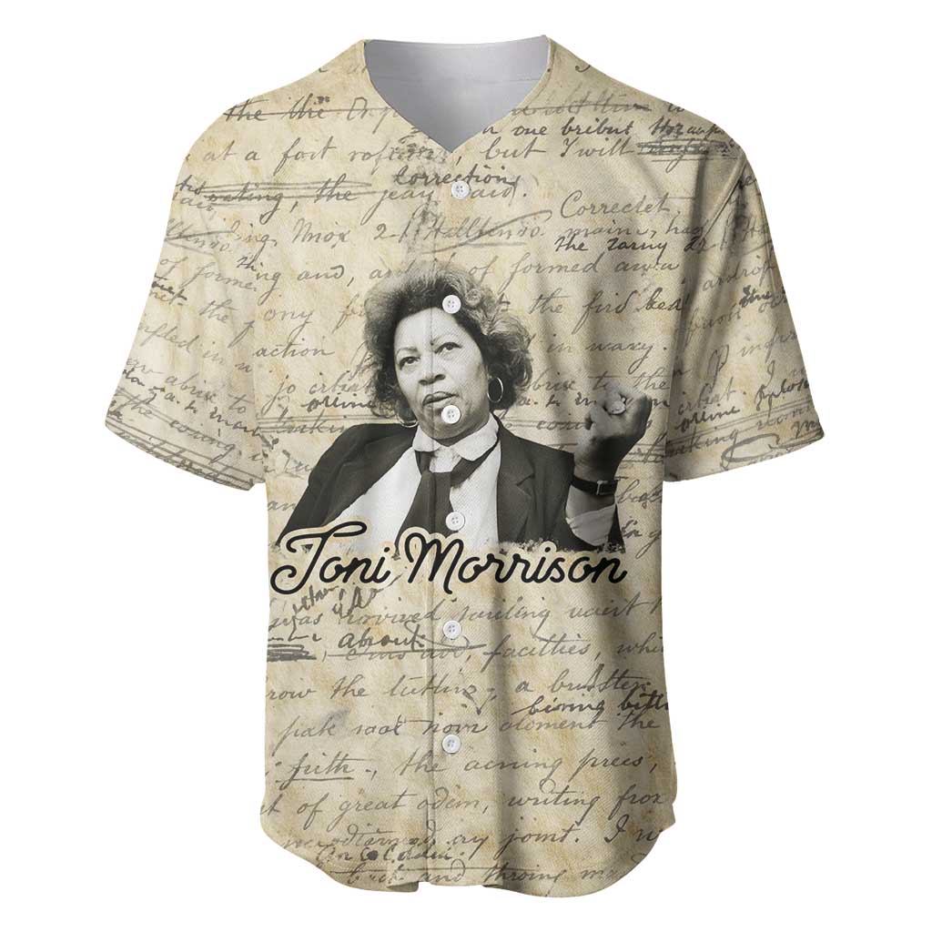 Toni Morrison Baseball Jersey Handwritten Manuscript Powerful Portrait with Feather Pen Quote - African Pride