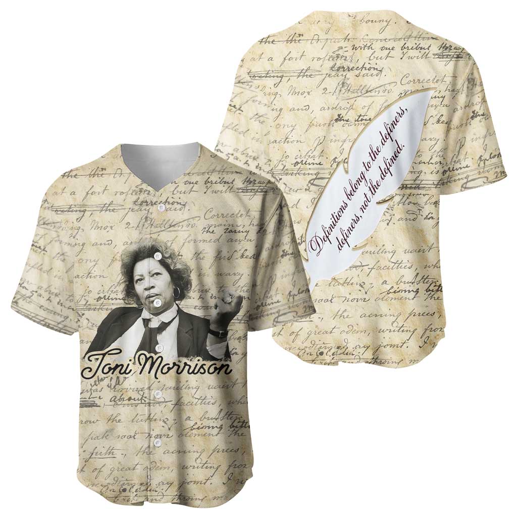 Toni Morrison Baseball Jersey Handwritten Manuscript Powerful Portrait with Feather Pen Quote - African Pride