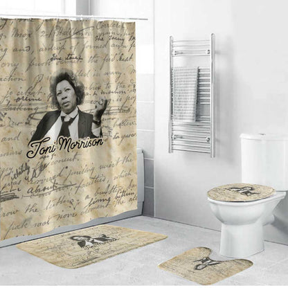 Toni Morrison Bathroom Set Handwritten Manuscript Powerful Portrait with Feather Pen Quote - African Pride