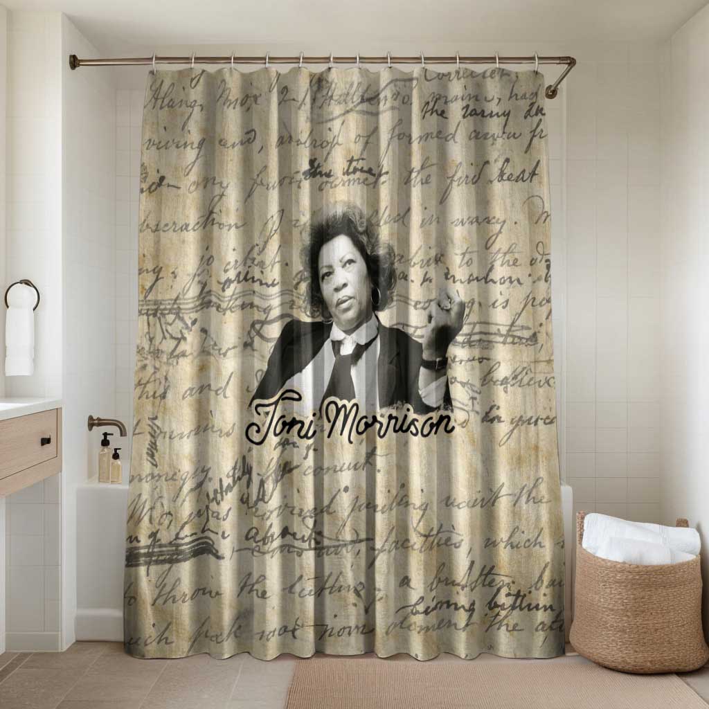 Toni Morrison Bathroom Set Handwritten Manuscript Powerful Portrait with Feather Pen Quote - African Pride