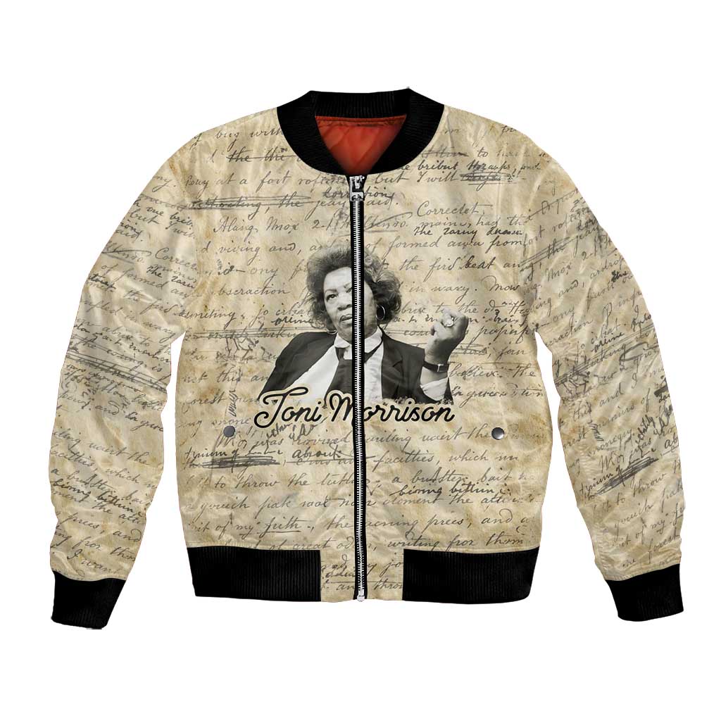 Toni Morrison Bomber Jacket Handwritten Manuscript Powerful Portrait with Feather Pen Quote - African Pride