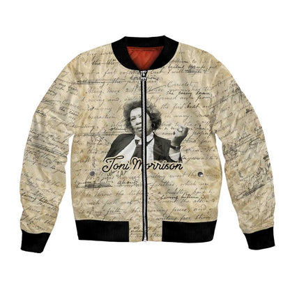 Toni Morrison Bomber Jacket Handwritten Manuscript Powerful Portrait with Feather Pen Quote - African Pride