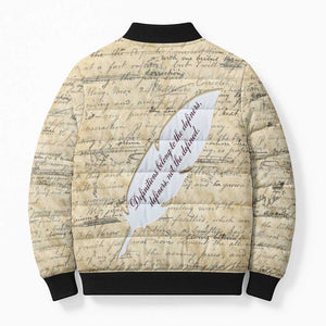 Toni Morrison Bomber Puffer Jacket Handwritten Manuscript Powerful Portrait with Feather Pen Quote - African Pride